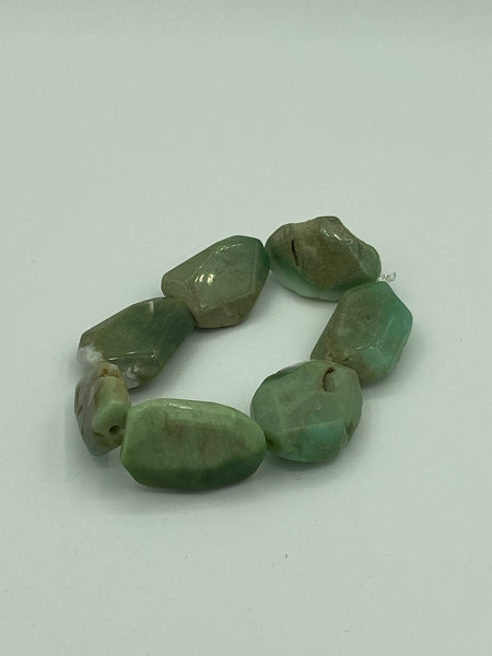 Natural Green Jade Gemstone Faceted Chunky Freeform Beaded Stretch Bracelet