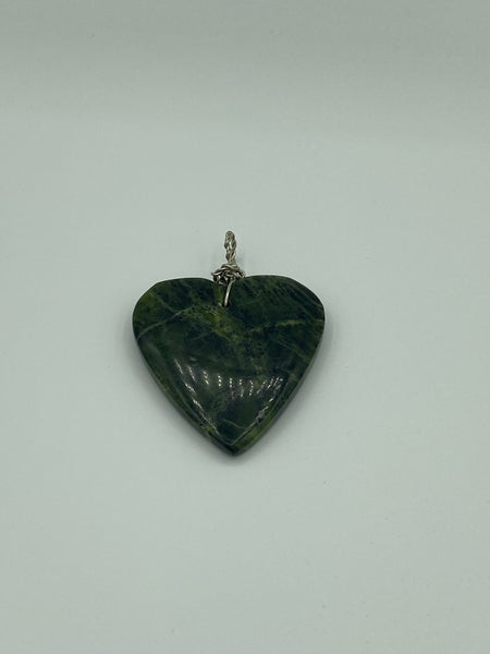 Natural Green Jade Gemstone Carved Large Heart Pendant