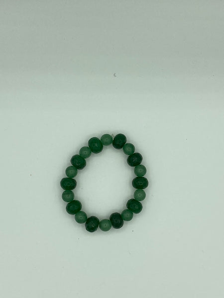 Natural Jade Gemstone Round and Faceted Rondelle Beaded Stretch Bracelet