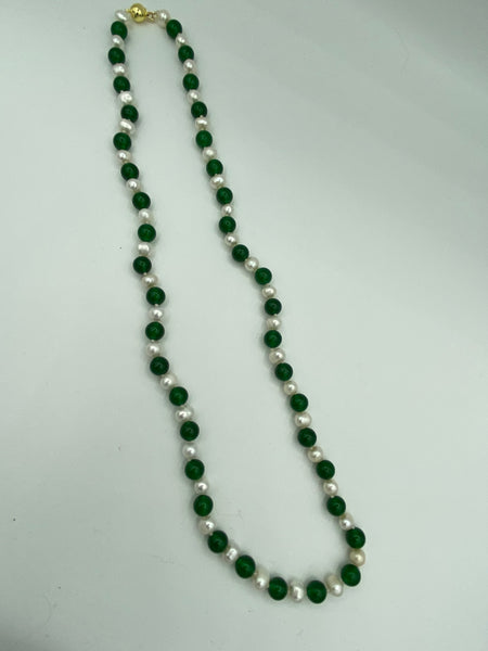 Natural Jade and Pearl Gemstone 24" Long Beaded Necklace