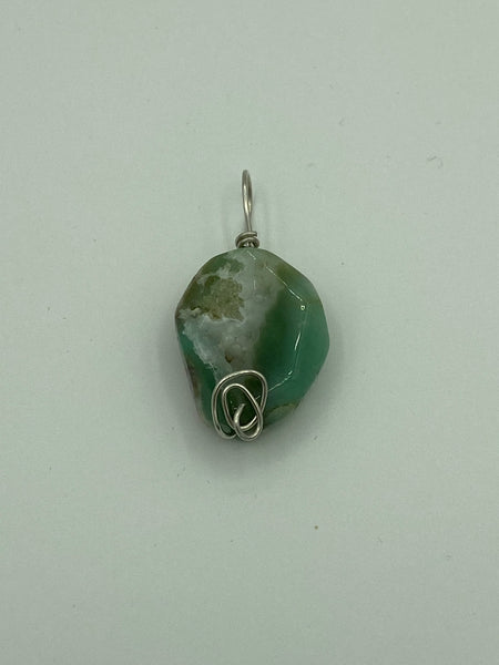 Natural Green Jade Gemstone Small Faceted Freeform Pendant
