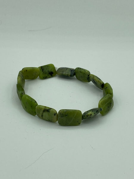 Natural Green Jade Gemstone Rectangles Beaded Stretch Bracelet