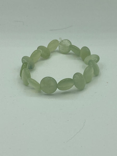 Natural Green Jade Gemstone Puffed Disks Beaded Stretch Bracelet