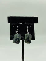 Natural Kambaba Jasper Gemstone Rectangle Beaded Sterling Silver Dangle Earrings