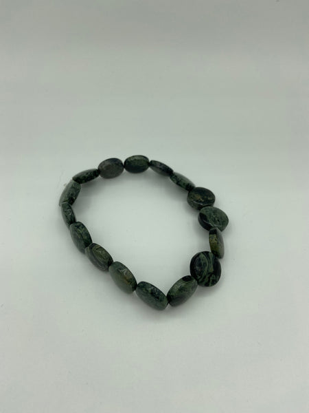 Natural Kambaba Jasper Gemstone Puffed Coins Beaded Stretch Bracelet