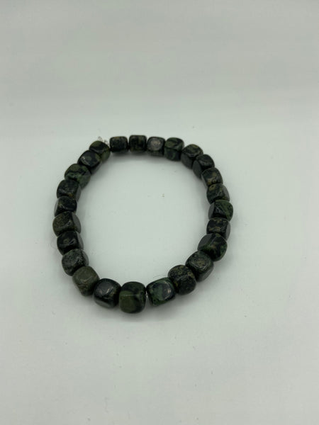 Natural Kambaba Jasper Gemstone Rounded Cubes Beaded Stretch Bracelet