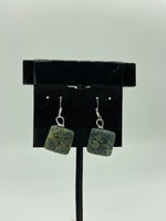 Natural Kambaba Jasper Gemstone Square Beaded Sterling Silver Dangle Earrings