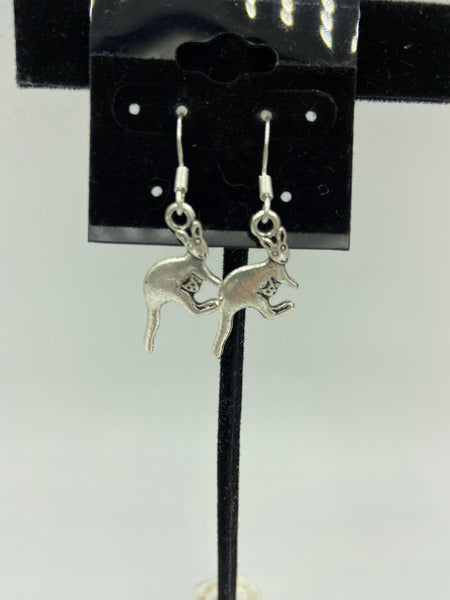 Silvertone Kangaroo Charm Dangle Earrings with Sterling Silver Hooks