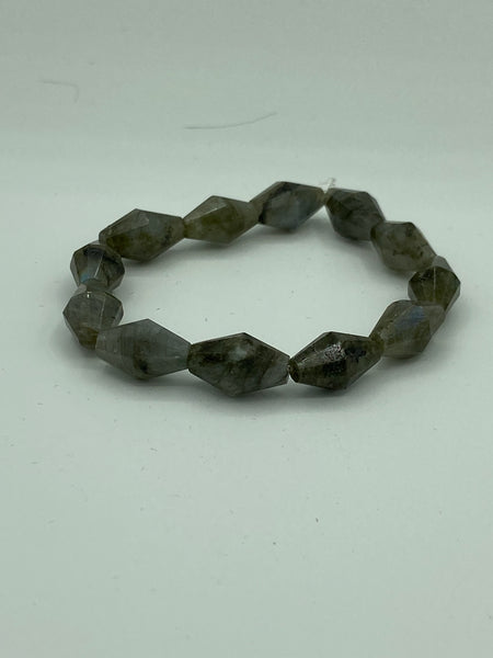 Natural Labradorite Gemstone Faceted Bicones Beaded Stretch Bracelet