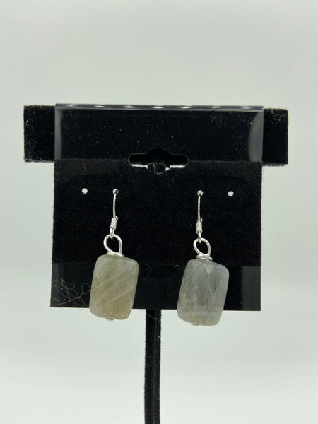 Natural Labradorite Gemstone Faceted Rectangle Sterling Silver Dangle Earrings