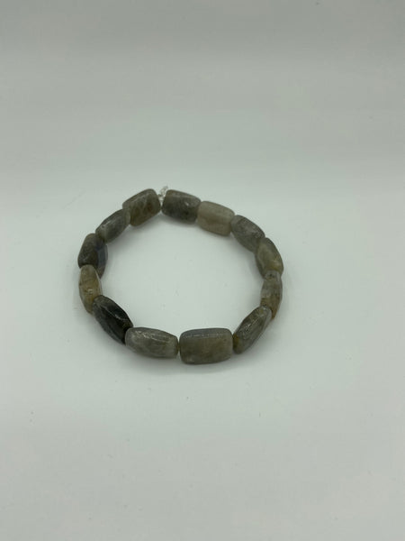 Natural Labradorite Gemstone Faceted Rectangles Beaded Stretch Bracelet