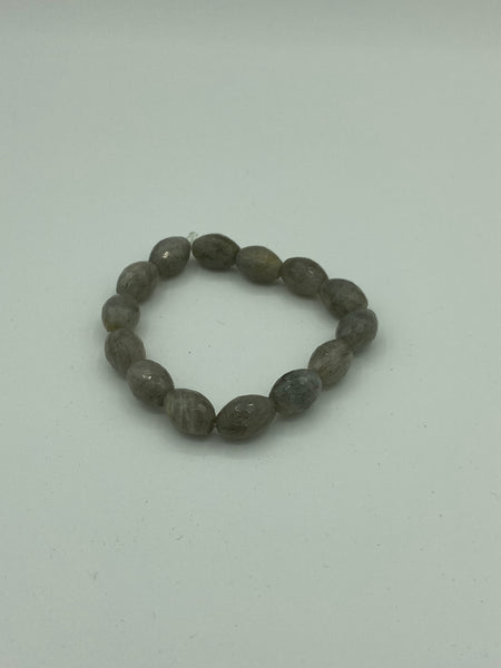 Natural Labradorite Gemstone Faceted Rice Beaded Stretch Bracelet