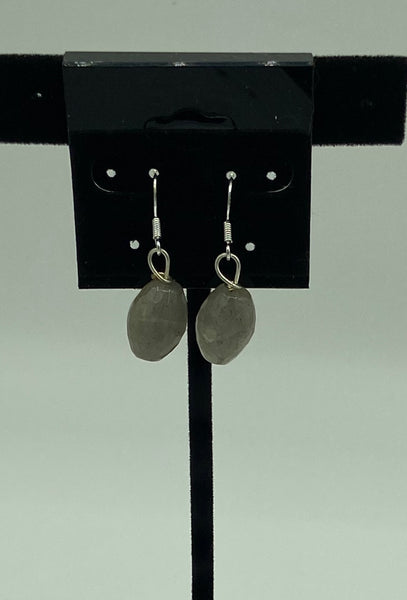 Natural Labradorite Gemstone Faceted Rice Beaded Sterling Silver Dangle Earrings