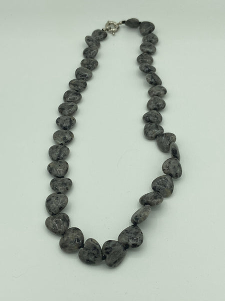 Natural Labradorite Gemstone Puffy Hearts Beaded Necklace