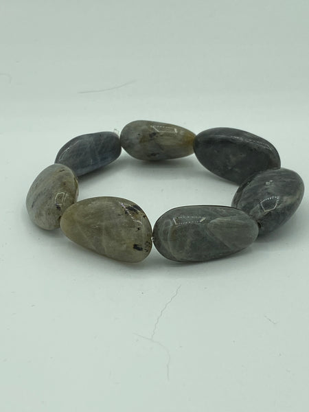 Natural Labradorite Gemstone Chunky Tumbled Nuggets Beaded Stretch Bracelet