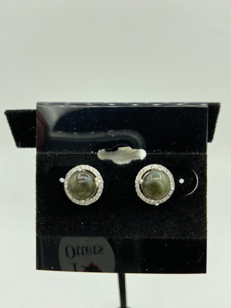 Natural Labradorite and White Topaz Gemstone Sterling Silver Stud Earrings