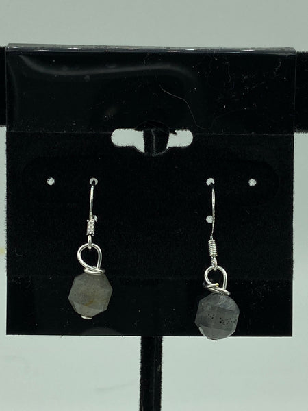 Natural Labradorite Gemstone Faceted Barrel Beaded Sterling Silver Earrings