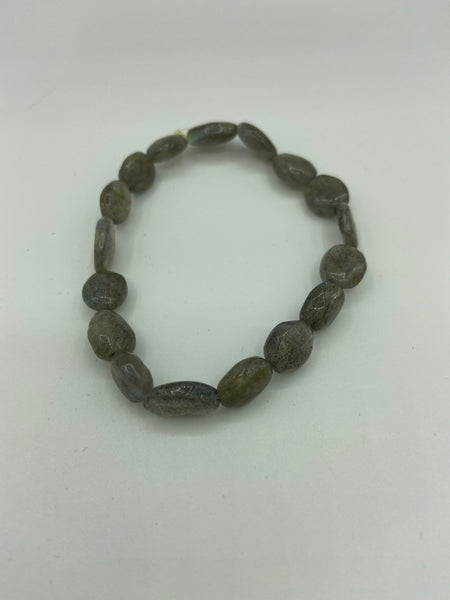 Natural Labradorite Gemstone Dainty Ovals Beaded Stretch Bracelet