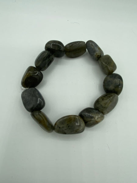 Natural Labradorite Gemstone Tumbled Beaded Stretch Bracelet