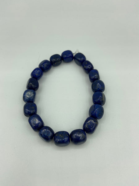 Natural Lapis Gemstone Cubes Beaded Stretch Bracelet
