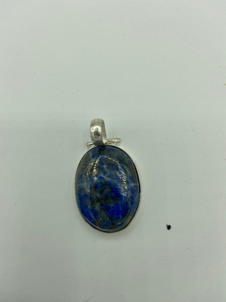 Natural Lapis Gemstone Oval Cabochon Sterling Silver Pendant