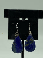 Natural Lapis Gemstone Faceted Teardrop Sterling Silver Dangle Earrings