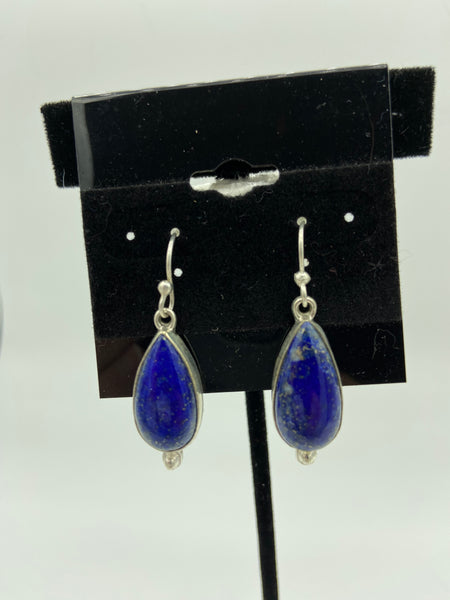 Natural Lapis Lazuli Gemstone Long Teardrop Sterling Silver Dangle Earrings