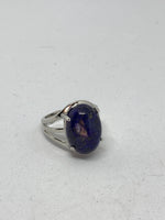 Natural Lapis Gemstone Oval Adjustable Silvertone Ring