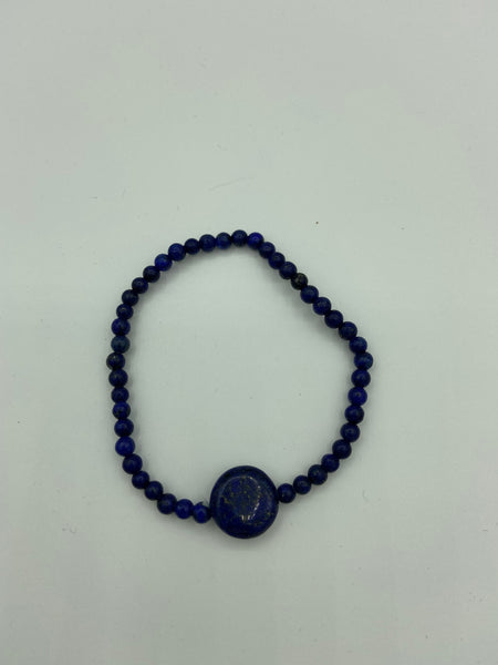 Natural Lapis Gemstone Round and Coin Dainty Beaded Stretch Bracelet