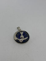 Natural Lapis Gemstone Round Pendant with Cat on Moon