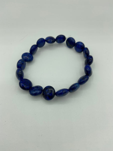 Natural Lapis Gemstone Puffy Disks Beaded Stretch Bracelet