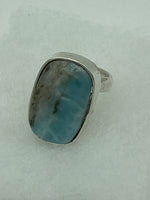 Natural Larimar Gemstone Rectangle Sterling Silver Adjustable Ring