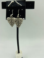 silvertone leaf charm dangle earrings with sterling silver hooks