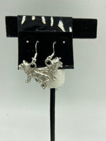 Silvertone 3D Lion Charm Dangle Earrings with Sterling Silver Hooks
