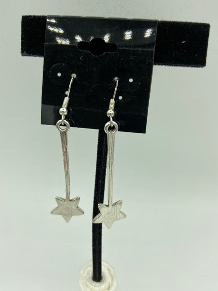 silvertone magic wand charm dangle earrings with sterling silver hooks