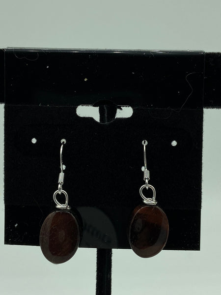 Natural Mahogany Obsidian Gemstone Ovals Beaded Sterling Silver Dangle Earrings