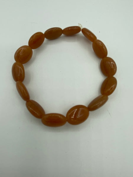 Natural Mahogany Obsidian Gemstone Puffed Ovals Beaded Stretch Bracelet