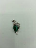 Natural Malachite Oval Gemstone Sterling Silver Dolphin Pendant