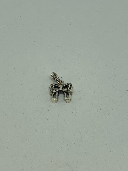 Natural Marcasite Gemstone Sterling Silver Bow Pendant