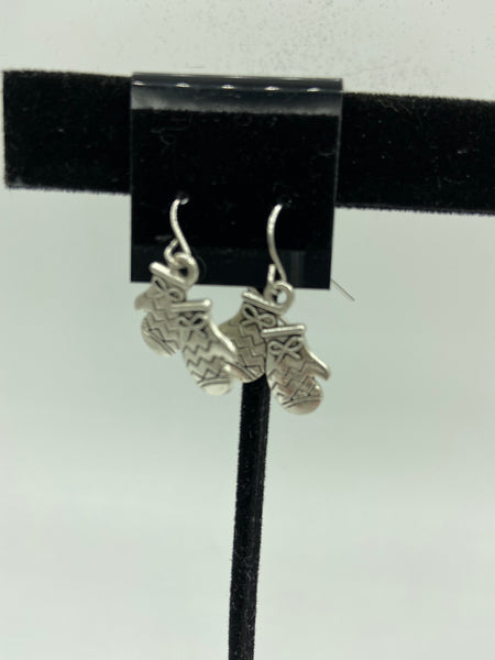 silvertone mittens charm dangle earrings