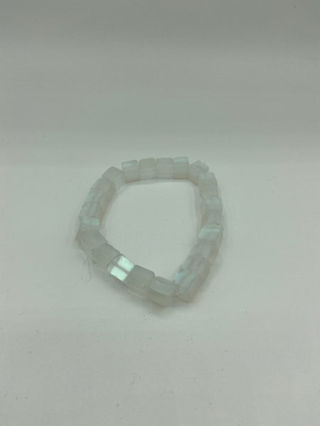 Natural Moonstone Gemstone Cubes Beaded Stretch Bracelet