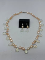 Natural Moonstone Teardrop and Pearl Gemstone Beaded Necklace and Earrings Set