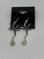 Natural Rainbow Moonstone Gemstone Sterling Silver Starfish Dangle Earrings