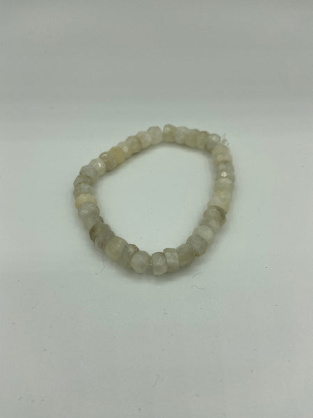 Natural Moonstone Gemstone Faceted Rondelles Beaded Stretch Bracelet
