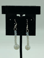 Natural Moonstone Gemstone Rondelle and Round Beaded Sterling Silver Earrings