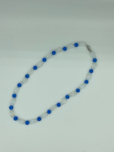 Natural Moonstone Twist and Sapphire Gemstone Round Beaded Necklace