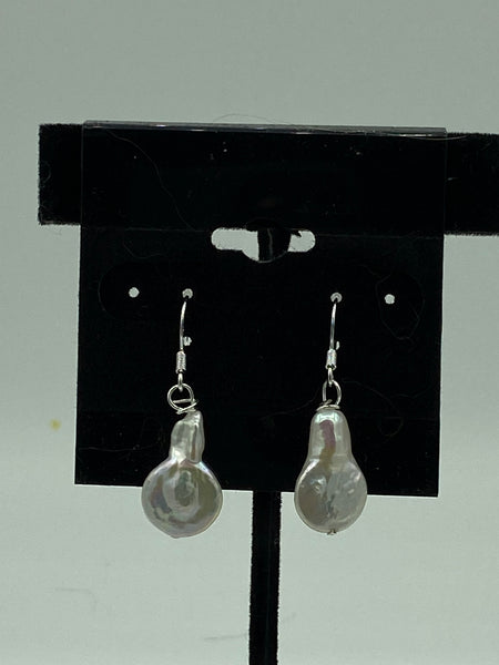 Natural Mother of Pearl Freeform Teardrops Beaded Sterling Silver Earrings