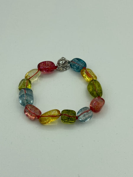 Natural Multicolor Tourmaline Gemstone Tumbled Beaded Adjustable Bracelet