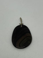Natural Obsidian Gemstone Carved Large Oval Pendant