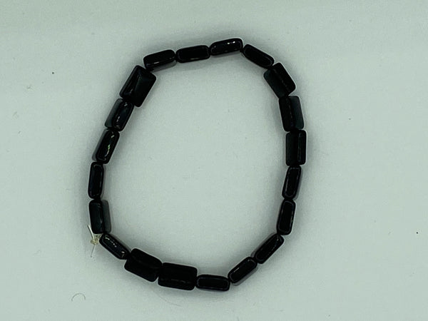 Natural Obsidian Gemstone Dainty Rectangles Beaded Stretch Bracelet